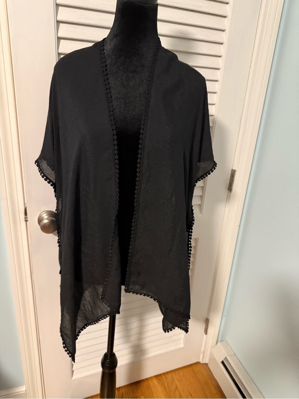 Steve Madden Lightweight Black Pom-Pom Trim Kimono Cover-Up. NWOT